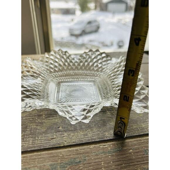 Indiana Glass Clear Depression Glass Square Ruffled Diamond Point 7" Dish Vintag - Picture 4 of 15